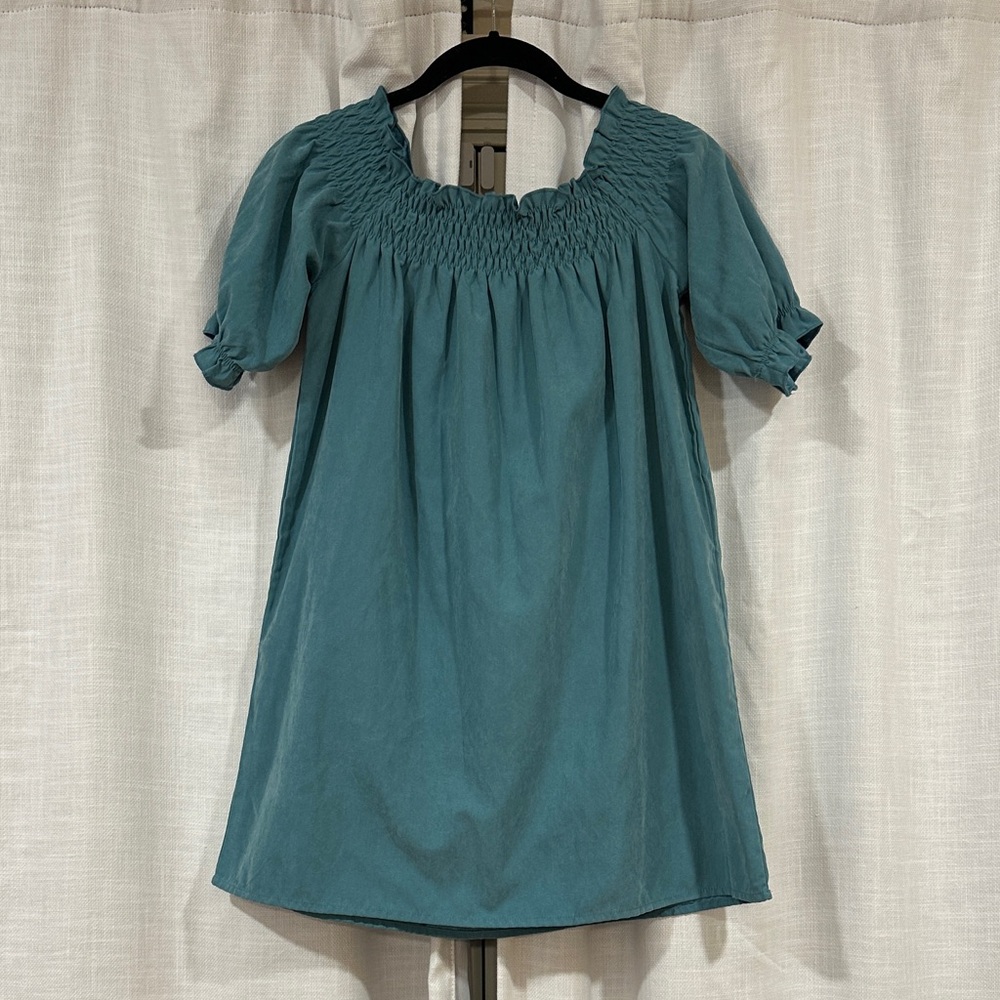 Teal Smocked Short Sleeve Dress
